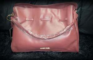 Badgley Mischka Wine Vegan Leather Gold Tone Accents and Snap Trim Bag Purse NWT